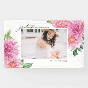 Pink Watercolor Dahlia Botanical Graduation Photo  Banner