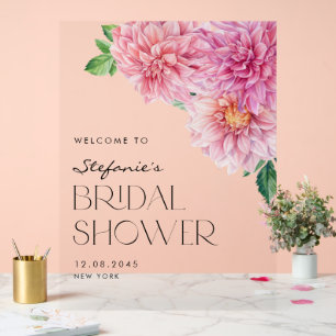 Pink Watercolor Dahlia Bridal Shower Welcome Acrylic Sign