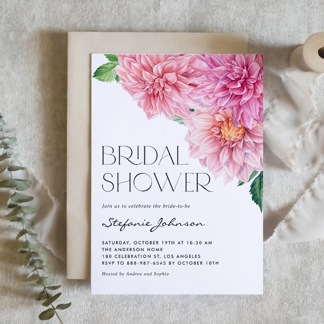 Pink Watercolor Dahlia Floral Bridal Shower Invitation (Creator Uploaded)