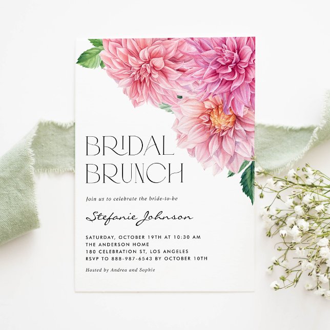 Pink Watercolor Dahlia Flower Spring Bridal Brunch Invitation (Creator Uploaded)