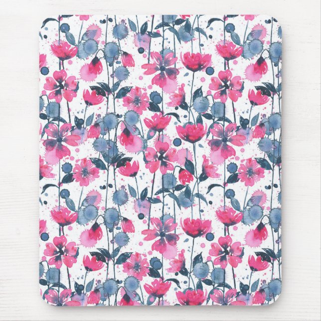 Pink Watercolor Daisies Mouse Mat (Front)