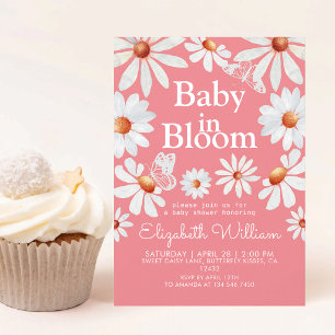Pink Watercolor Daisy Baby Girl Shower Invitation