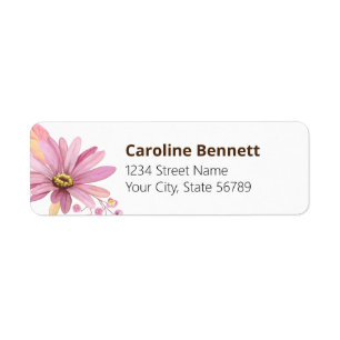 Pink Watercolor Daisy Return Address Label
