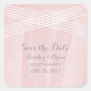 Pink Watercolor Deco Save the Date Square Sticker