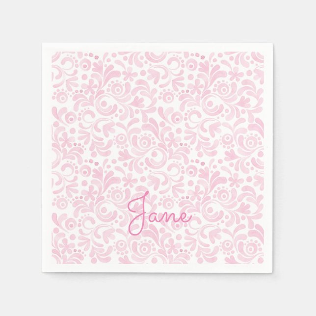 Pink Watercolor Design Custom Name Sweet Chic Napkin (Front)