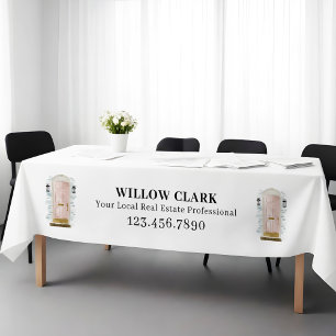 Pink Watercolor Door Real Estate Agent Business Tablecloth