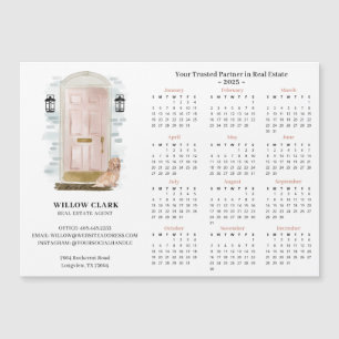 Pink Watercolor Door Spaniel Real Estate Calendar Magnetic Invitation
