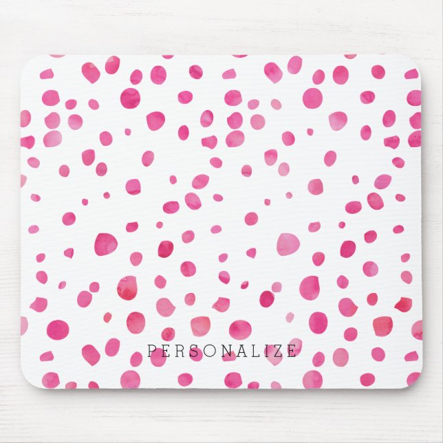 Pink Watercolor Dots Personalised Mouse Mat (Front)