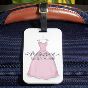 Pink Watercolor Dress Bridesmaid Personalised Luggage Tag