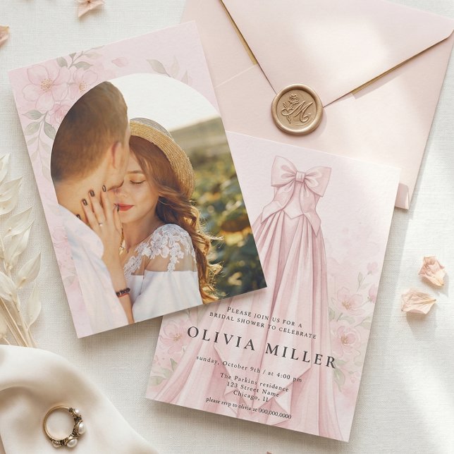 Pink Watercolor Dress Coquette Bow Bridal Shower Invitation (Creator Uploaded)