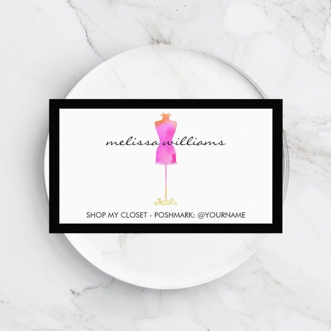 Pink Watercolor Dress Mannequin Poshmark Seller Business Card (Creator Uploaded)