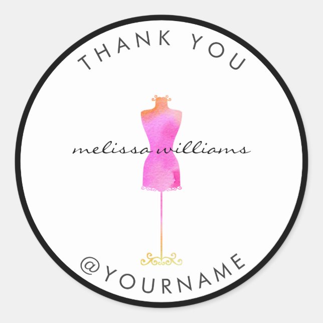 Pink Watercolor Dress Mannequin Poshmark Seller Classic Round Sticker (Front)