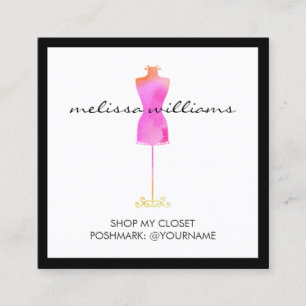 Pink Watercolor Dress Mannequin Poshmark Seller Square Business Card