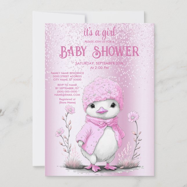 Pink Watercolor Duck Baby Shower Invitation (Front)