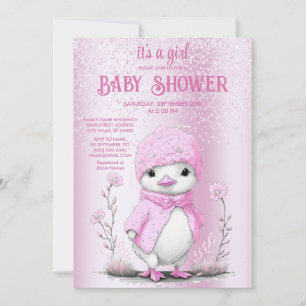 Pink Watercolor Duck Baby Shower Invitation
