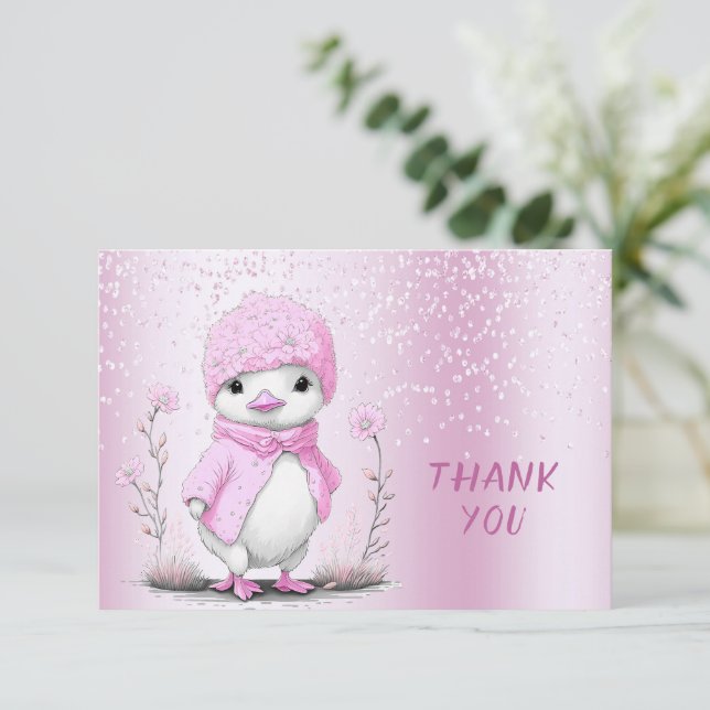 Pink Watercolor Duck Thank You Card (Standing Front)