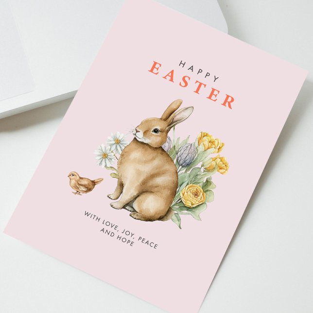 Pink Watercolor Easter Bunny Holiday Card (Creator Uploaded)