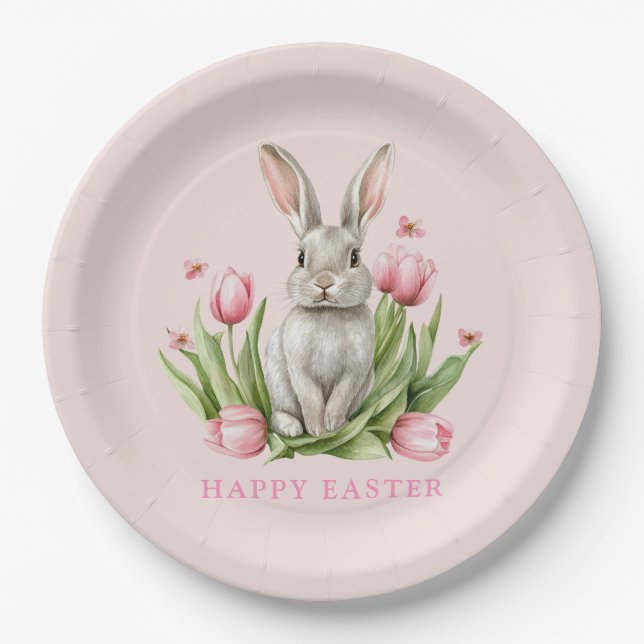 Pink Watercolor Easter Bunny Plates (Front)
