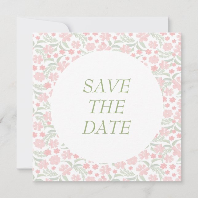 Pink Watercolor Elegant Floral Wedding  Save The Date (Front)