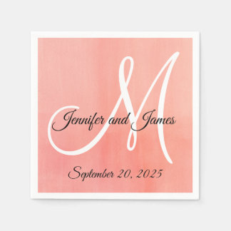 Pink Watercolor Elegant Monogram Names Wedding Napkin