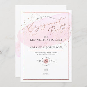 Pink Watercolor Elegant Script Engagement Party Invitation