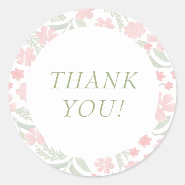 Pink Watercolor Elegant Thank You Sticker (Front)