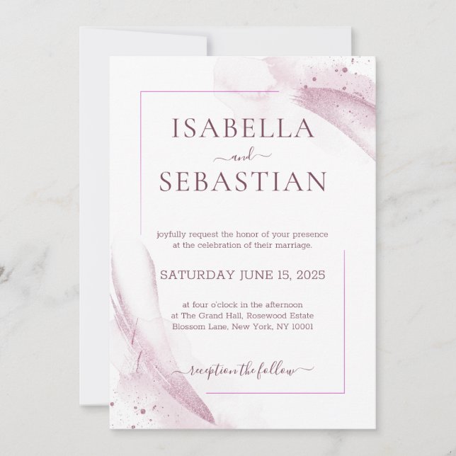 Pink Watercolor Elegant Wedding Invitation (Front)