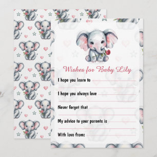 Pink Watercolor Elephant Baby Shower Advice Card
