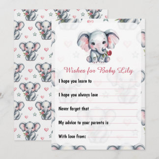Pink Watercolor Elephant Baby Shower Advice Card