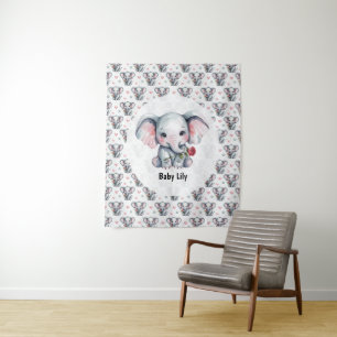 Pink Watercolor Elephant Baby Shower Tapestry