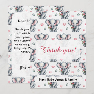 Pink Watercolor Elephant Baby Shower Thank You Card