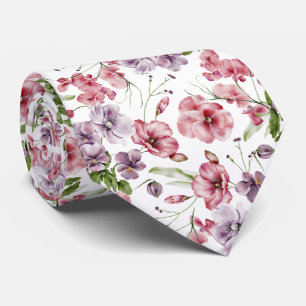 Pink Watercolor English Vintage Floral  Tie