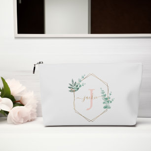 Pink Watercolor Eucalyptus Frame Monogrammed Accessory Pouch