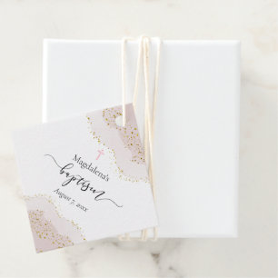 pink watercolor   faux gold glitter Baptism Favour Tags