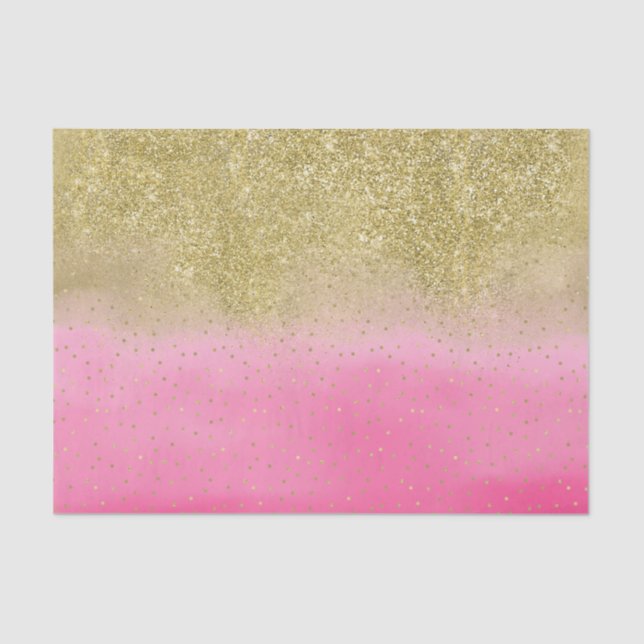Pink Watercolor Faux Gold Glitter Mini Confetti Tissue Paper (Front)