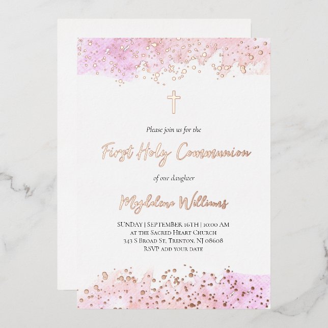 pink watercolor First Holy Communion (Front/Back)