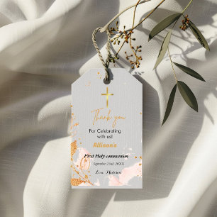 Pink Watercolor   First holy communion thank you Gift Tags