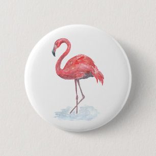 Pink watercolor Flamingo . 6 Cm Round Badge