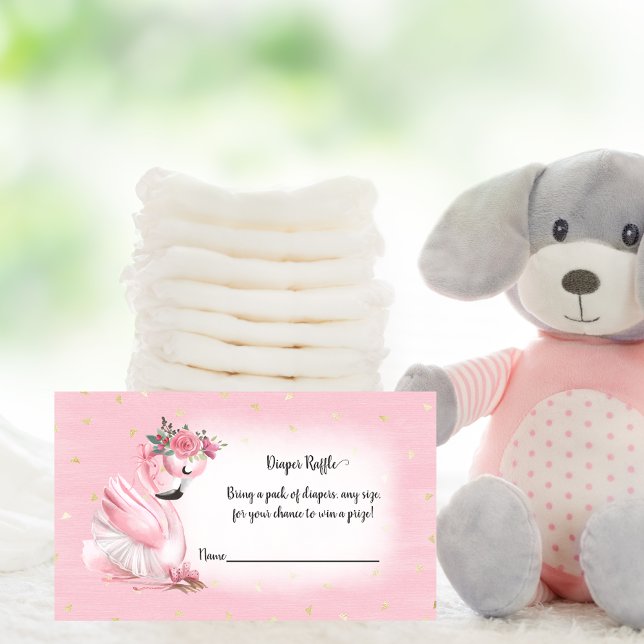 Pink Watercolor Flamingo Baby Shower Diaper Raffle Enclosure Card (Creator Uploaded)