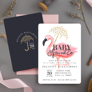 Pink Watercolor Flamingo Baby Sprinkle Baby Shower Invitation
