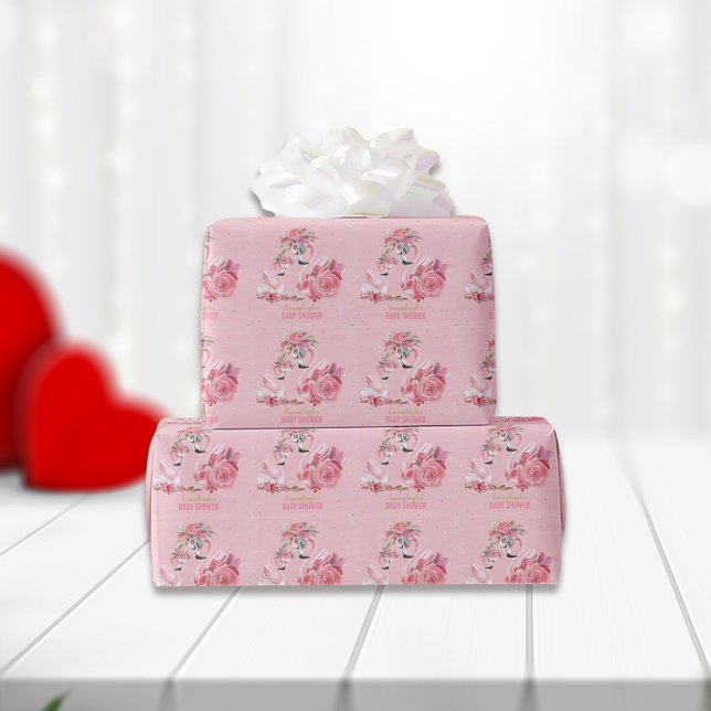 Pink Watercolor Flamingo Ballerina Baby Shower Wrapping Paper (Creator Uploaded)