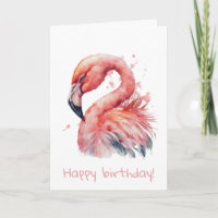 Pink watercolor flamingo birthday 