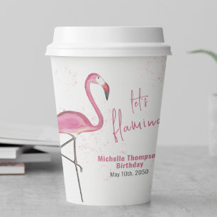 Pink Watercolor Flamingo Birthday Party Paper Cups