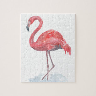 Pink watercolor Flamingo . Jigsaw Puzzle