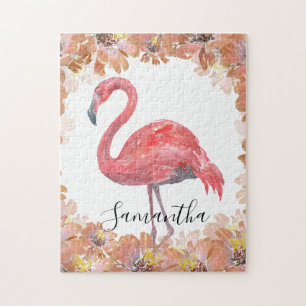Pink watercolor Flamingo . Jigsaw Puzzle