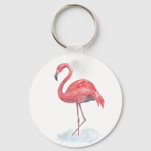 Pink watercolor Flamingo . Key Ring