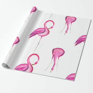 Pink watercolor flamingo seamless pattern wrapping paper