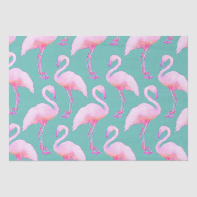 Pink Watercolor Flamingo  Tissue Paper (Front)