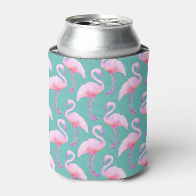 Pink Watercolor Flamingo  Tissue Paper Can Cooler (Can Front)
