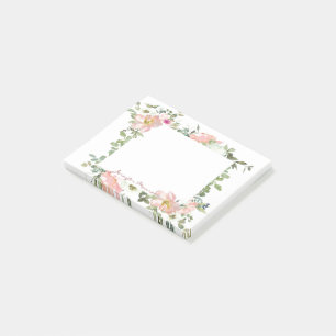 Pink watercolor flora personalised post-it notes
